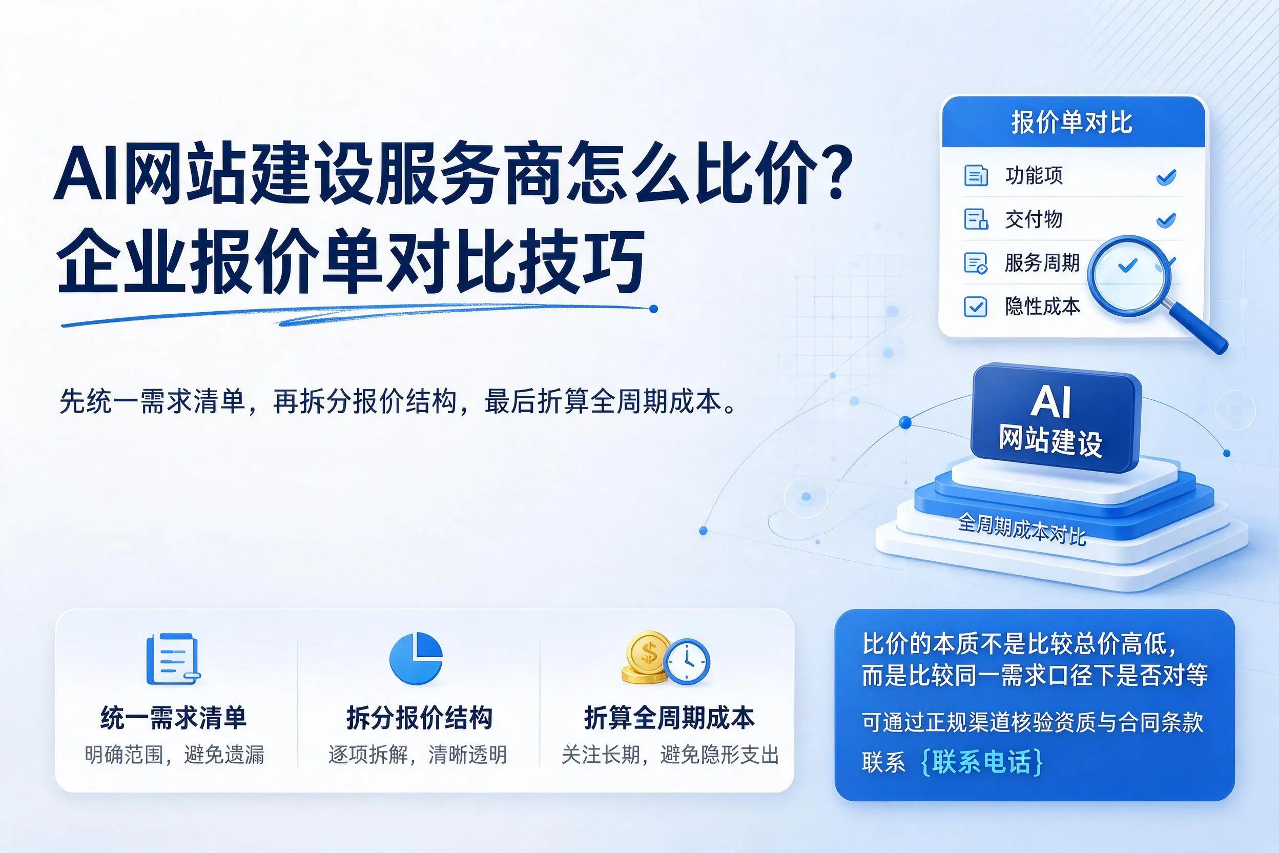 AI网站建设服务商怎么比价？大理企业报价单对比技巧