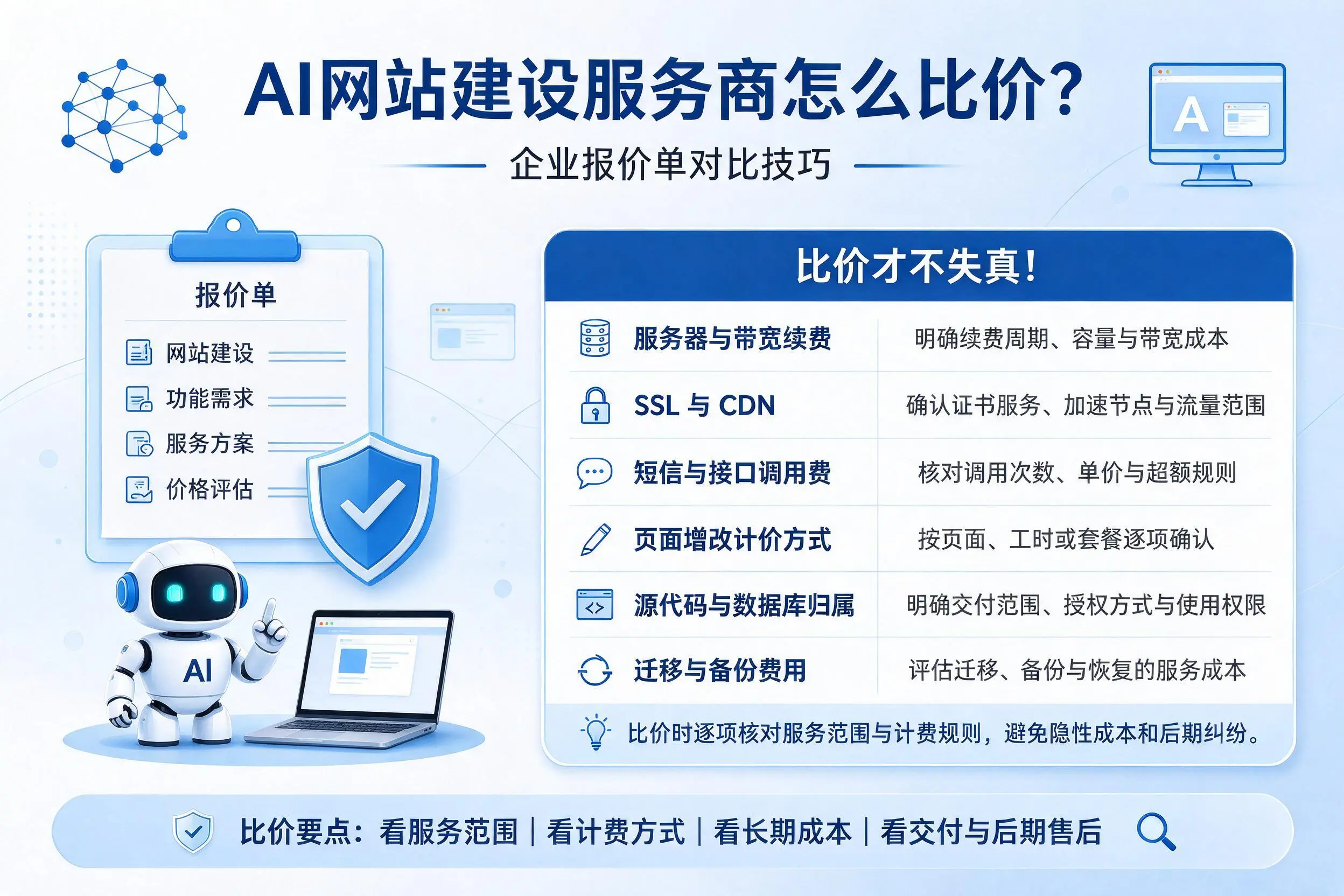 AI网站建设服务商怎么比价？大理企业报价单对比技巧