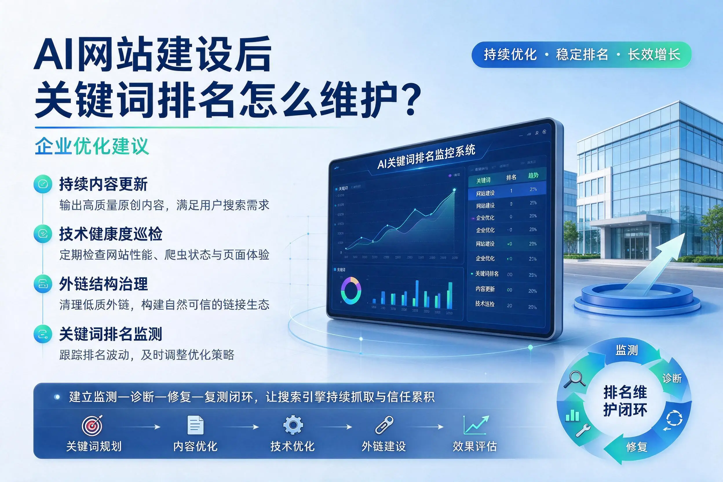 AI网站建设后关键词排名怎么维护?大理企业优化建议