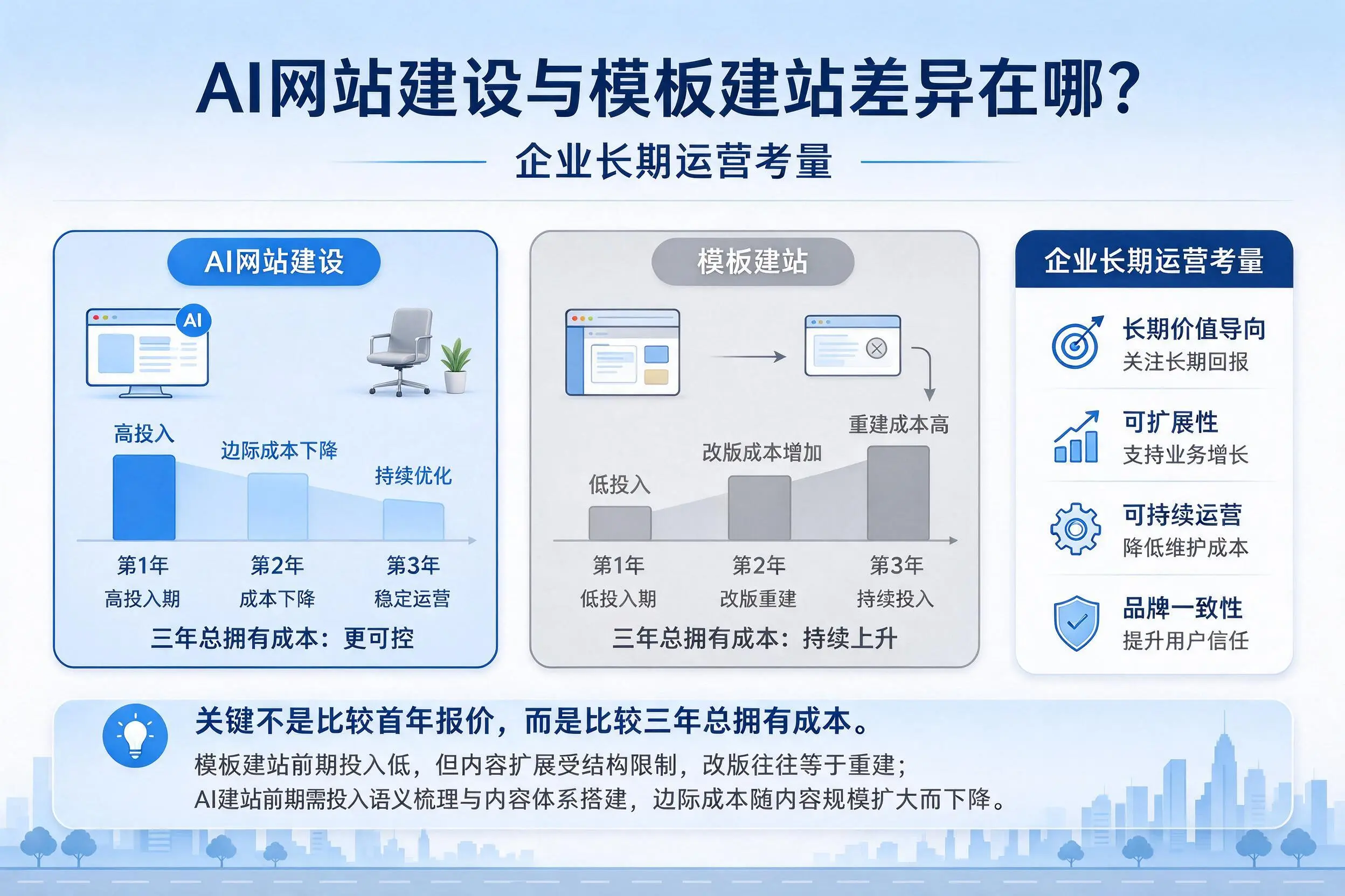 AI网站建设与模板建站差异在哪？大理企业长期运营考量
