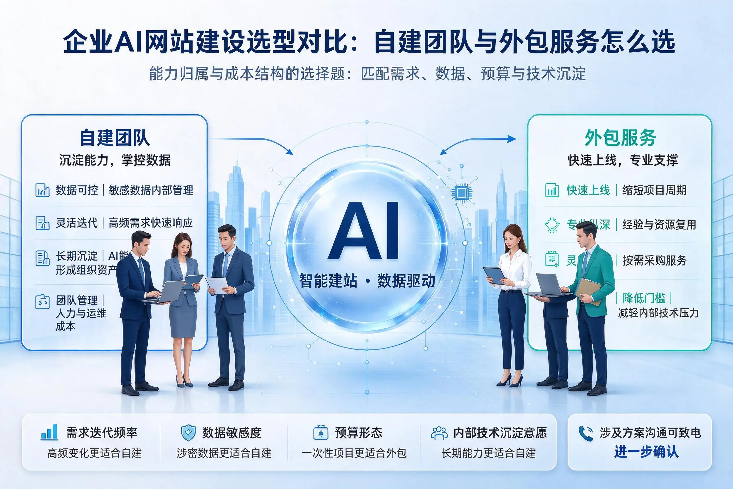 大理企业AI网站建设选型对比：自建团队与外包服务怎么选